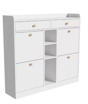 Moderne Schoenenkast 110×26×100 cm – Met 4 Deuren, 2 Lades en 3 Open Vakken