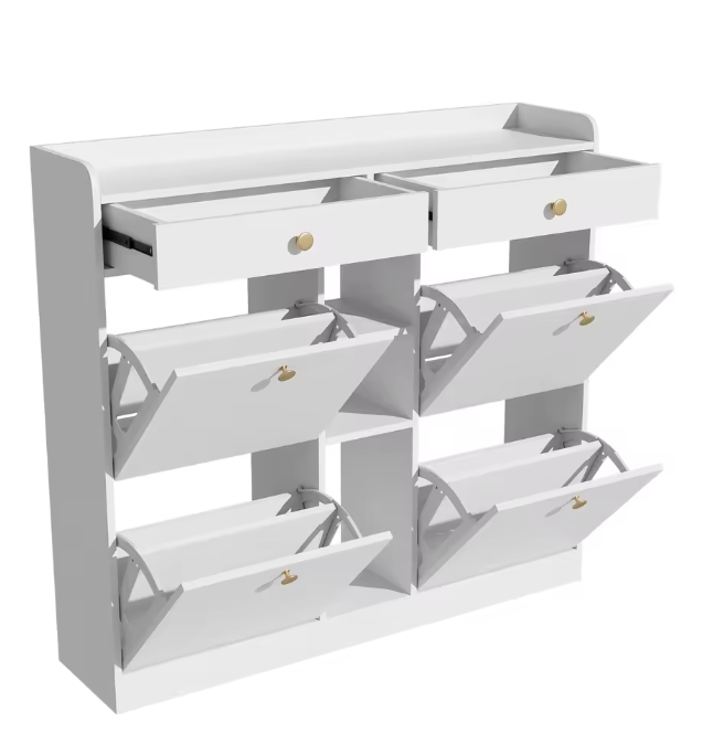 Moderne Schoenenkast 110×26×100 cm – Met 4 Deuren, 2 Lades en 3 Open Vakken