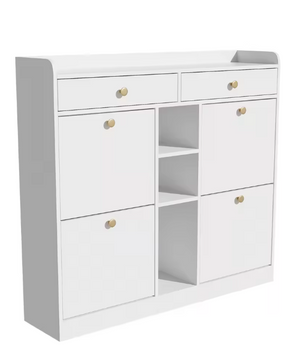 Moderne Schoenenkast 110×26×100 cm – Met 4 Deuren, 2 Lades en 3 Open Vakken