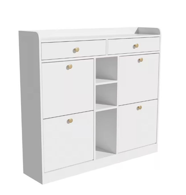 Moderne Schoenenkast 110×26×100 cm – Met 4 Deuren, 2 Lades en 3 Open Vakken