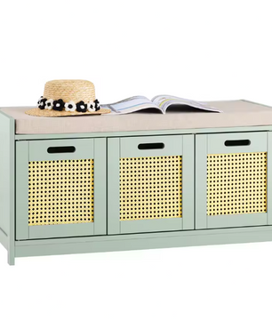 Schoenenbank met Opbergruimte – Smal Groen Schoenenrek met 2 Deuren en Mand