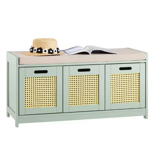 Schoenenbank met Opbergruimte – Smal Groen Schoenenrek met 2 Deuren en Mand