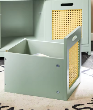 Schoenenbank met Opbergruimte – Smal Groen Schoenenrek met 2 Deuren en Mand