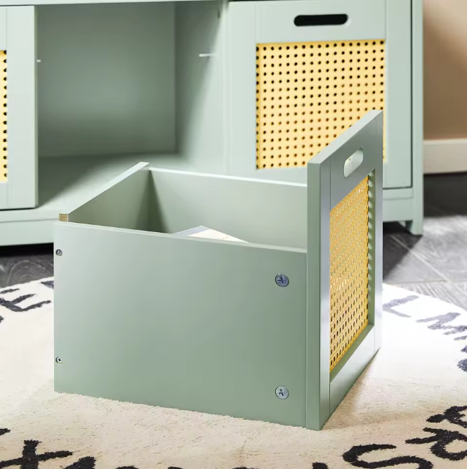 Schoenenbank met Opbergruimte – Smal Groen Schoenenrek met 2 Deuren en Mand