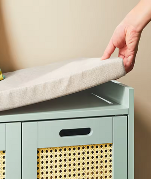 Schoenenbank met Opbergruimte – Smal Groen Schoenenrek met 2 Deuren en Mand