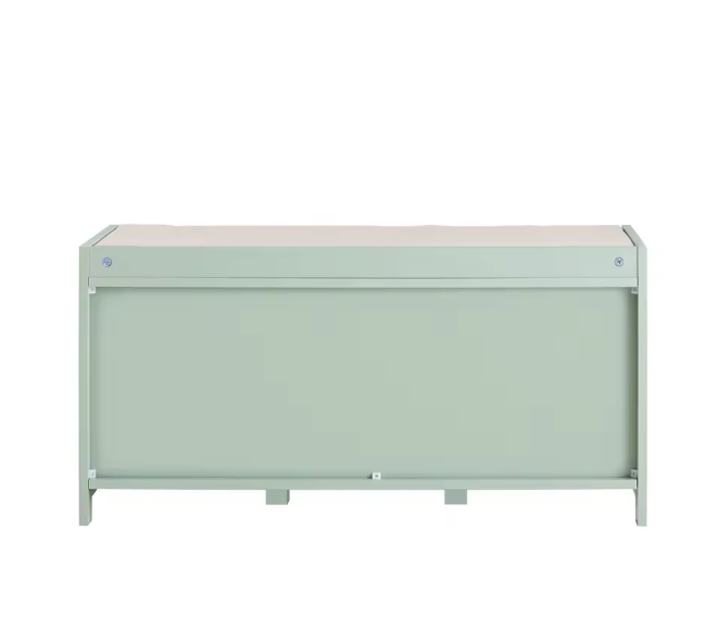 Schoenenbank met Opbergruimte – Smal Groen Schoenenrek met 2 Deuren en Mand