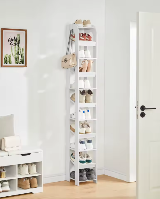 11-Laags Verticaal Schoenenrek – Smalle Houten Schoenenorganizer voor Kleine Ruimtes