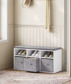 Schoenenbank met 6 Vakken – Opbergbank met Verstelbare Planken en Kussen