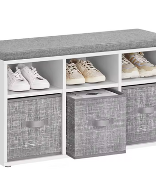 Schoenenbank met 6 Vakken – Opbergbank met Verstelbare Planken en Kussen