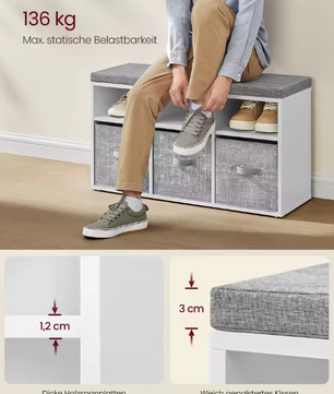 Schoenenbank met 6 Vakken – Opbergbank met Verstelbare Planken en Kussen