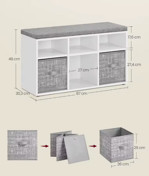 Schoenenbank met 6 Vakken – Opbergbank met Verstelbare Planken en Kussen
