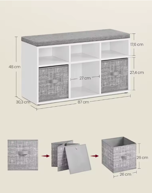 Schoenenbank met 6 Vakken – Opbergbank met Verstelbare Planken en Kussen