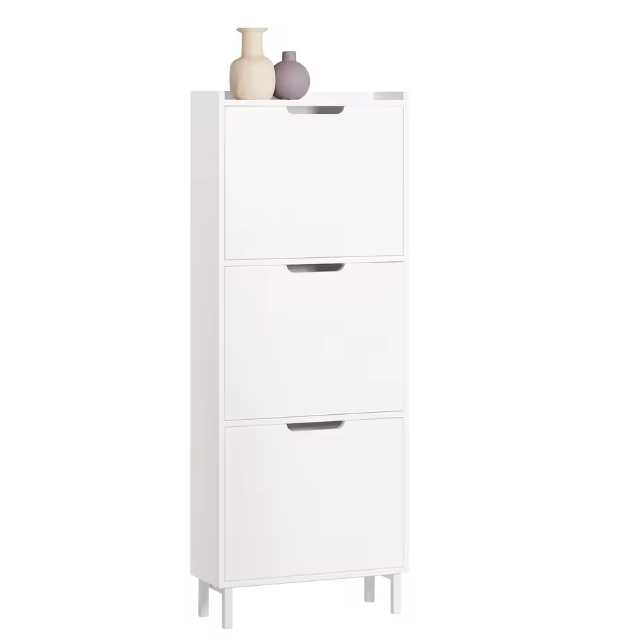Smal 3-Flaps Schoenenrek – Witte Schoenenkast met 6 Vakken
