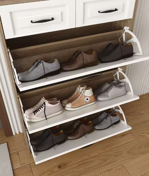 Draaibare Schoenenkast – Houten Schoenenrek met 3 Roterende Vakken, Voor Entree en Woonkamer