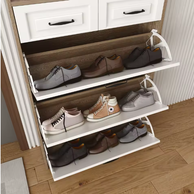 Draaibare Schoenenkast – Houten Schoenenrek met 3 Roterende Vakken, Voor Entree en Woonkamer