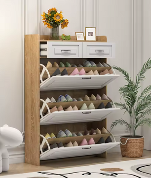 Draaibare Schoenenkast – Houten Schoenenrek met 3 Roterende Vakken, Voor Entree en Woonkamer