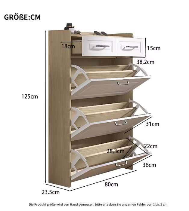 Draaibare Schoenenkast – Houten Schoenenrek met 3 Roterende Vakken, Voor Entree en Woonkamer