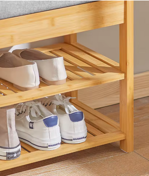 Bamboe Schoenenbank met Zitkussen en Lade – Compact Schoenenrek