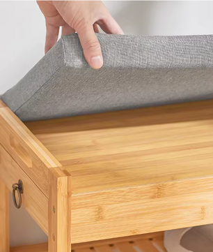 Bamboe Schoenenbank met Zitkussen en Lade – Compact Schoenenrek