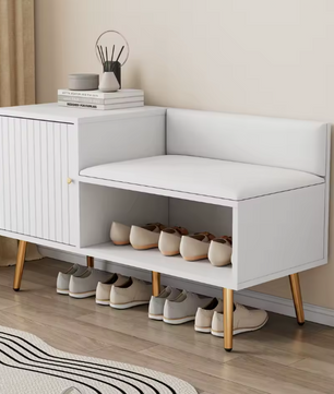 Schoenenbank met Rugleuning – Gewatteerde Zitbank en Opbergruimte, Wit