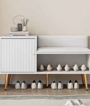 Schoenenbank met Rugleuning – Gewatteerde Zitbank en Opbergruimte, Wit