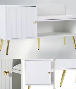 Schoenenbank met Rugleuning – Gewatteerde Zitbank en Opbergruimte, Wit