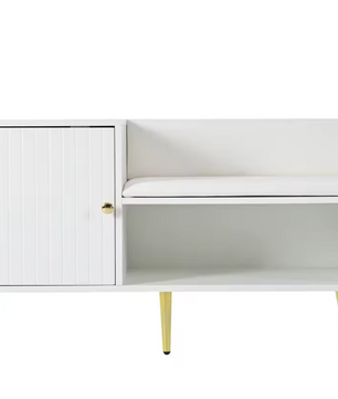 Schoenenbank met Rugleuning – Gewatteerde Zitbank en Opbergruimte, Wit