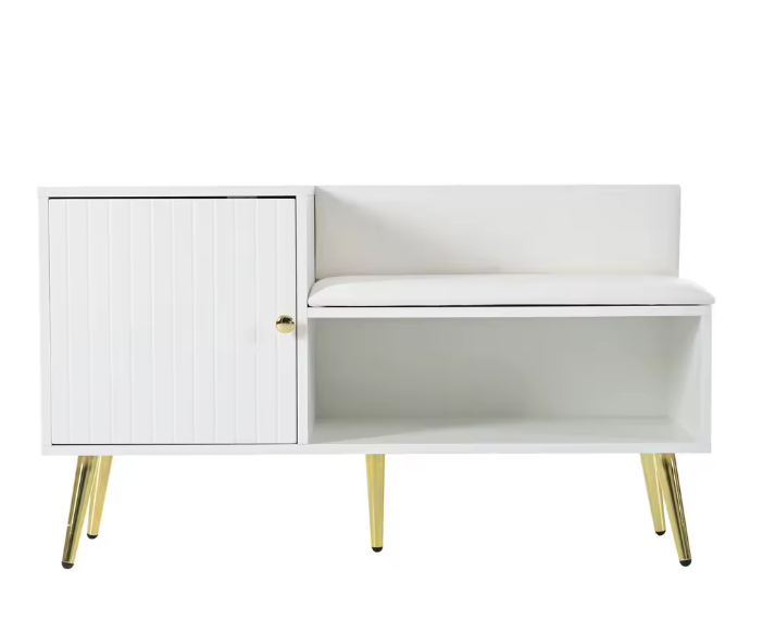 Schoenenbank met Rugleuning – Gewatteerde Zitbank en Opbergruimte, Wit