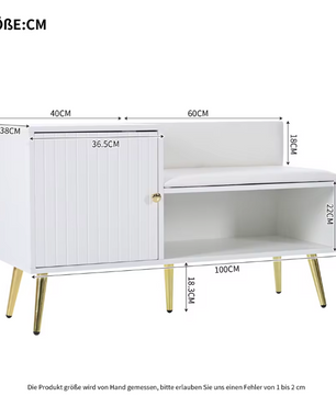 Schoenenbank met Rugleuning – Gewatteerde Zitbank en Opbergruimte, Wit