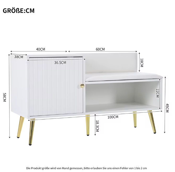 Schoenenbank met Rugleuning – Gewatteerde Zitbank en Opbergruimte, Wit