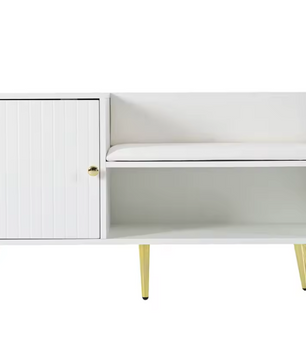 Schoenenbank met Rugleuning – Gewatteerde Zitbank en Opbergruimte, Wit