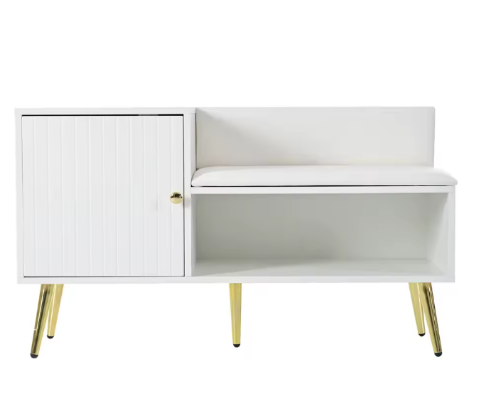 Schoenenbank met Rugleuning – Gewatteerde Zitbank en Opbergruimte, Wit