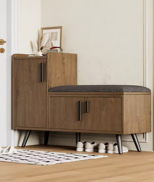 Moderne Houten Schoenenbank – Zitbank met Opbergruimte & Verstelbare Planken