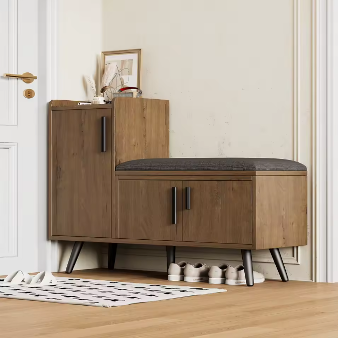 Moderne Houten Schoenenbank – Zitbank met Opbergruimte & Verstelbare Planken