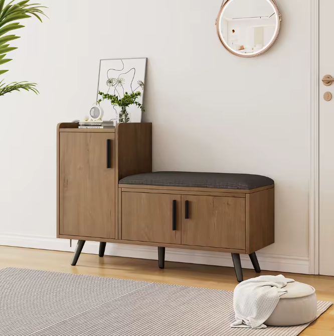 Moderne Houten Schoenenbank – Zitbank met Opbergruimte & Verstelbare Planken