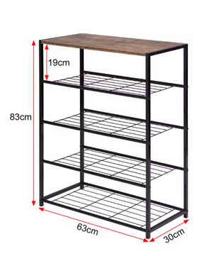 Schoenenrek met Zitting – 4-Laags Metalen en Houten Schoenenbank