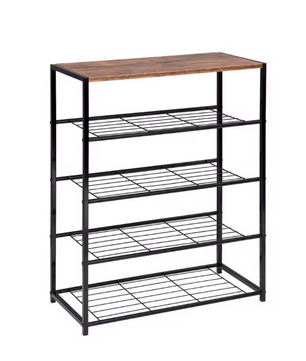 Schoenenrek met Zitting – 4-Laags Metalen en Houten Schoenenbank