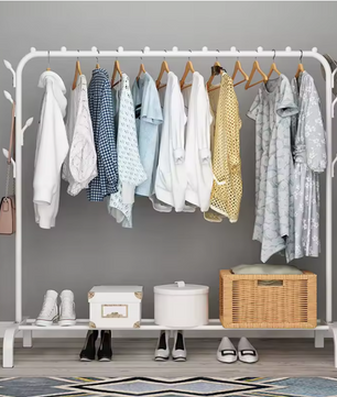 Kledingrek met Schoenenrek – Vrijstaand Rek met Plank en Tasopbergvakken