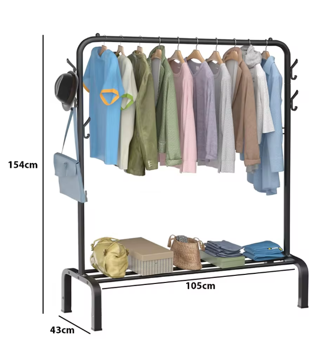 Kledingrek met Schoenenrek – Vrijstaand Rek met Plank en Tasopbergvakken