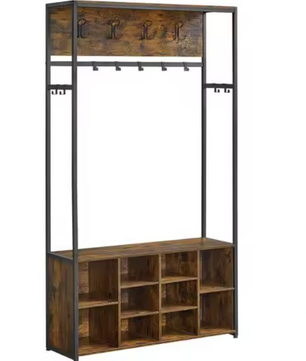 Industriële Kapstok met Schoenenbank – 4-in-1 Rek en Verstelbare Planken