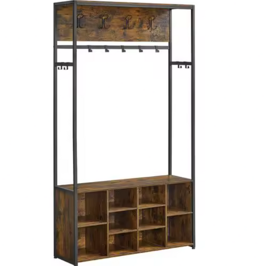 Industriële Kapstok met Schoenenbank – 4-in-1 Rek en Verstelbare Planken