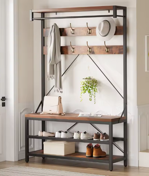 Industriële Kapstok met Schoenenbank – Halboom en Opbergrek