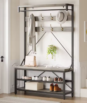 Industriële Kapstok met Schoenenbank – Halboom en Opbergrek