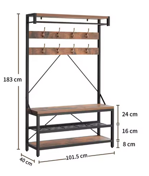Industriële Kapstok met Schoenenbank – Halboom en Opbergrek