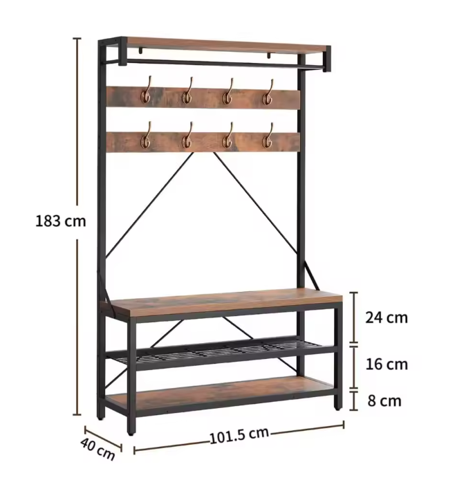 Industriële Kapstok met Schoenenbank – Halboom en Opbergrek