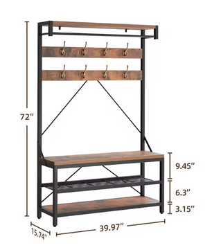 Industriële Kapstok met Schoenenbank – Halboom en Opbergrek