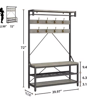 Industriële Kapstok met Schoenenbank – Halboom en Opbergrek