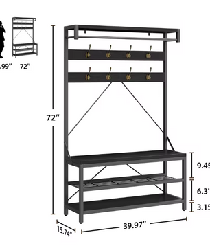 Industriële Kapstok met Schoenenbank – Halboom en Opbergrek