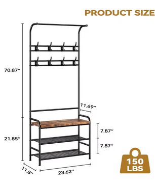 3-in-1 Kapstok met Schoenenrek – Halboom met Bank en 3 Planken
