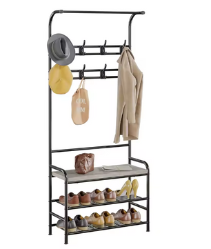 3-in-1 Kapstok met Schoenenrek – Halboom met Bank en 3 Planken